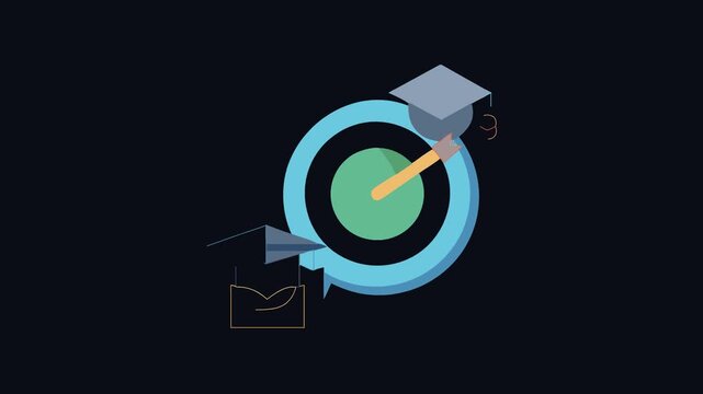 Education goals concept: target with mortarboard, arrow illustration