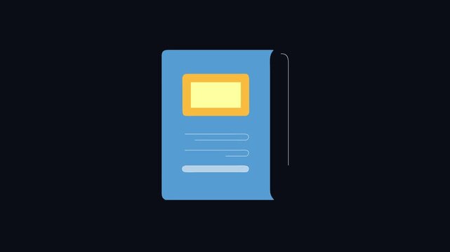 Simple flat design blue book motion against black background