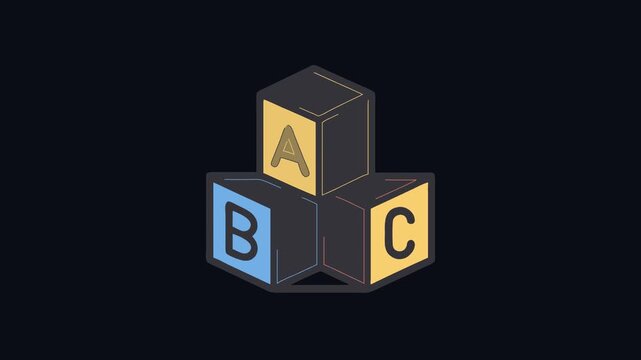 Stack of colorful ABC blocks on a black background