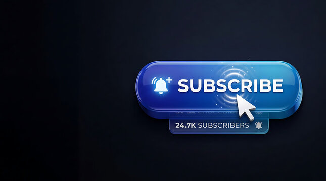 A cursor clicks on a subscribe button with 24.7k subscribers on a dark background.