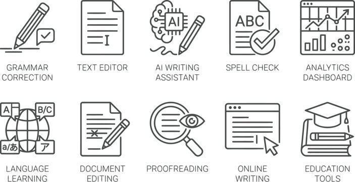 Writing and editing tools icons