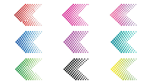 Halftone arrow icons in various colors