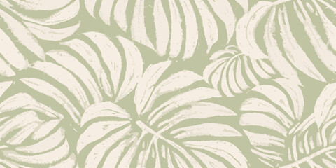 Monstera leaf pattern pale green and cream colored vector illustration © Arif