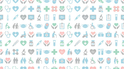 Pastel Colorful Seamless Icon Pattern with Hearts and Symbols. © pixel*