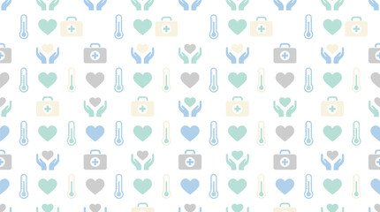 Fototapeta premium Soft Pastel Nursery Pattern featuring Hearts, Bears, and Rattles in a Repeating Design.