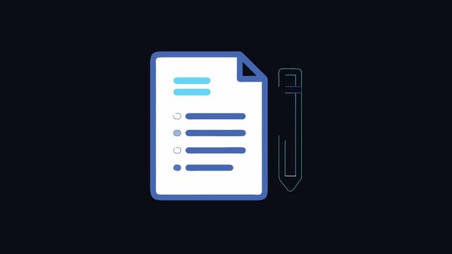 Minimalistic document and pencil icon on black background