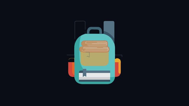 Flat motion Illustration of School Backpack with Books