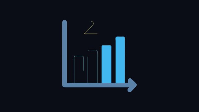Growing bar chart with decreasing arrow in yellow color