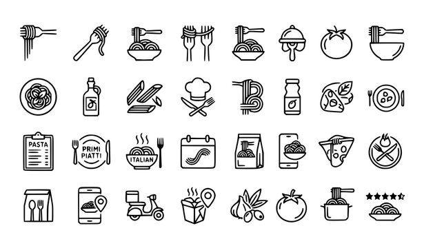 Italian cuisine vector collection pasta fork and restaurant food symbols