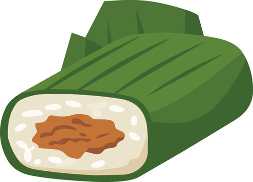 Indonesian traditional snack lemper wrapped in banana leaf vector