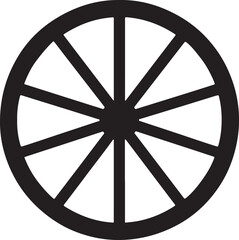 Obraz premium Black wagon wheel silhouette simple vector graphic for historical or rustic design concepts isolated on white background