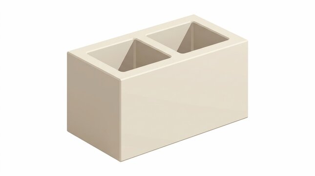 Isometric view of a single beige concrete cinder block.