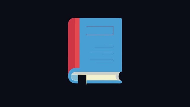 Stylized blue book icon with red and yellow accents