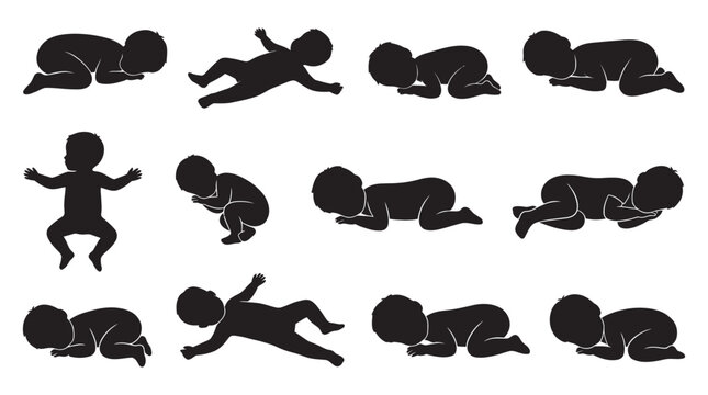 Sleeping baby poses collection black silhouette infant