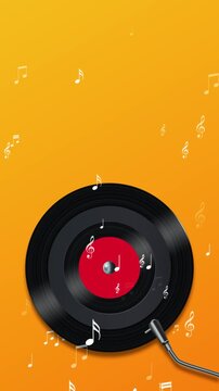retro gramaphone disc with music notes on yellow animation, retro party musical nightclub party vertical social media motion background