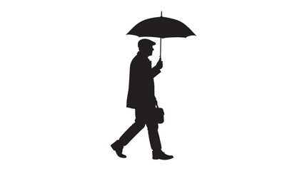 Walking man with umbrella black silhouette male © Layla