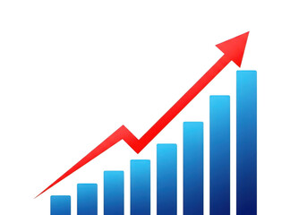 Fototapeta premium Growth bar chart with ascending red arrow indicating financial progress during economic expansion