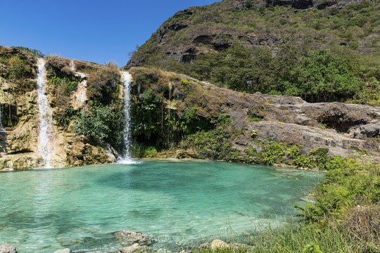 Turquoise waterfalls, Wadi Darbat, Salalah, Oman