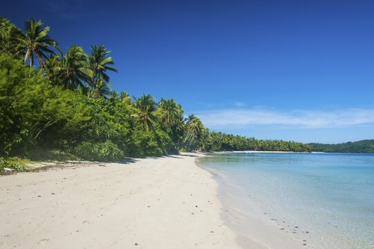 Long sandy beach, blue lagoon, Yasawas, Fiji, South Pacific