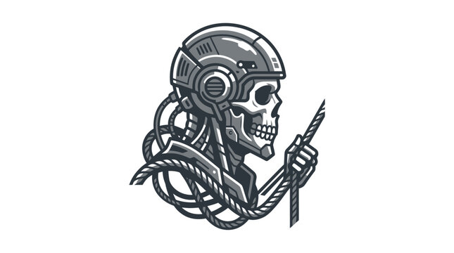 Cyborg torso with cables robotic skeleton character design.