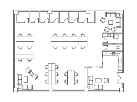 Top Down 2D Architectural Floor Plan Of A Modern Co-Working Space