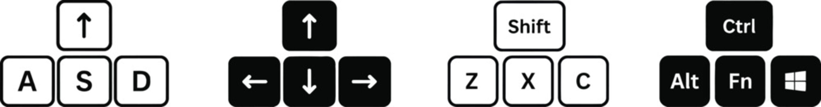 Keyboard Gaming Shortcut Icons with WASD, Arrows, Shift, and Ctrl