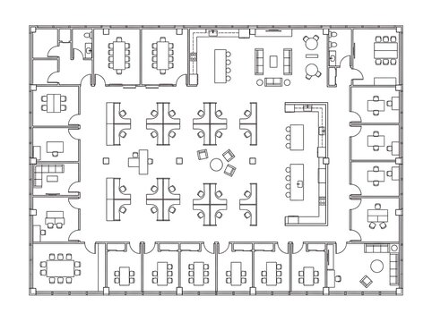 Top Down 2D Architectural Floor Plan Of A Corporate Office
