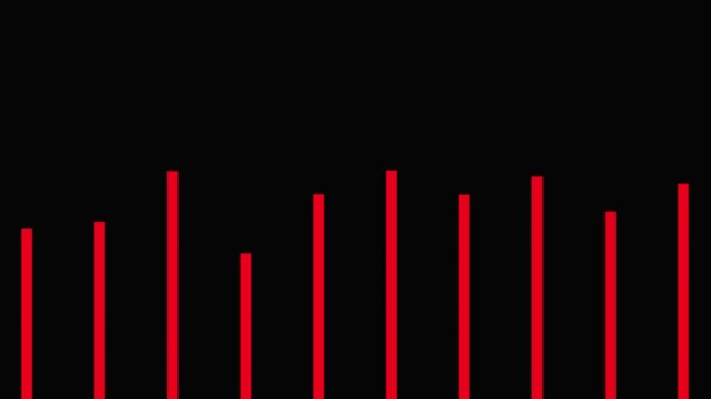 Red digital audio equalizer bars animated background, sound wave spectrum visualization