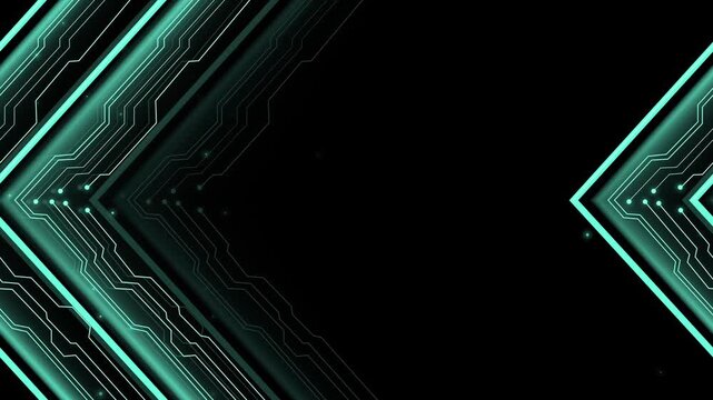 Abstract background with angular golden circuit-like chevrons pointing right animation