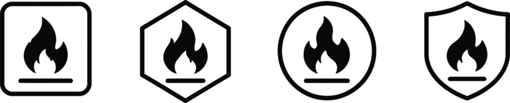 Flammable Material and Fire Hazard Warning Icon Set