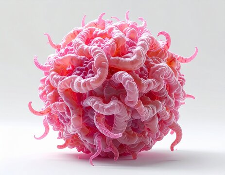 Floating tangled mass of pale pink parasitic worms virus cell isolated on white.