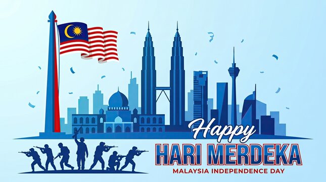 Happy hari merdeka malaysia independence day celebration vector graphic