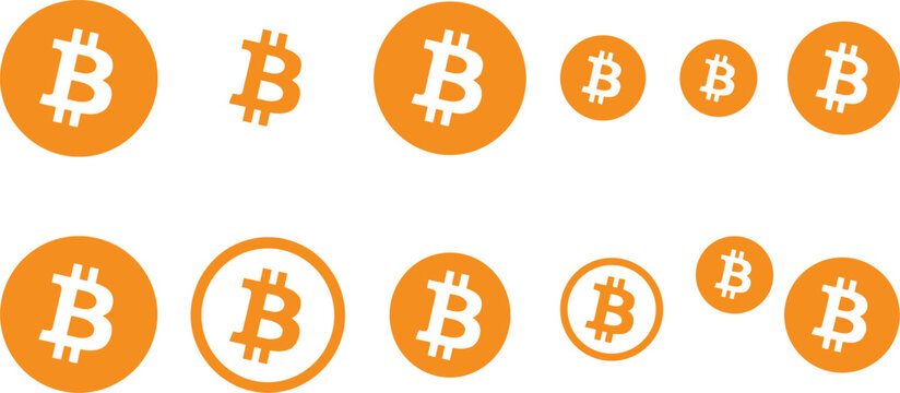 Multiple orange Bitcoin cryptocurrency symbols arranged in rows representing digital currency, blockchain, and financial technology concepts
