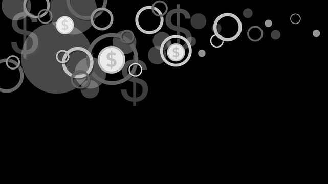 Abstract pastel background with overlapping colorful rings and dollar signs animation
