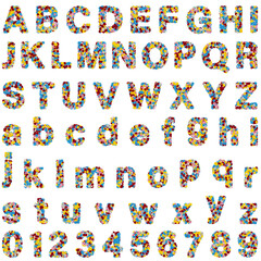 Fototapeta premium Colorful alphabet letters and numbers illustration isolated on transparent background