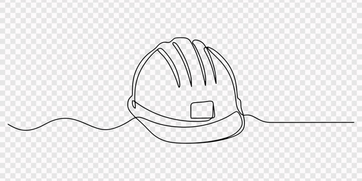 hard helmet continuous one line drawing, hard hat cap continuous one line drawing, Continuous single line sketch drawing safety helmet hardhat engineer architect head protection. One line art