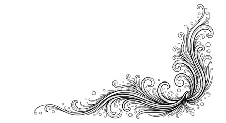 Fototapeta premium Decorative corner ornament with intricate black and white swirl patterns and dots in elegant classical style for formal design.