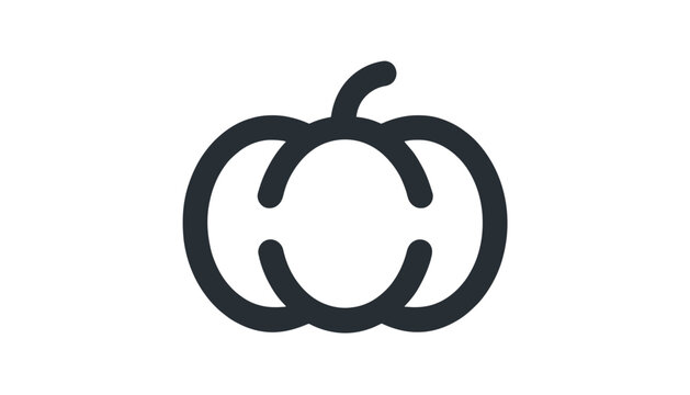 Simple Pumpkin Icon Outline, Minimalist Autumn Symbol, Black on White Background