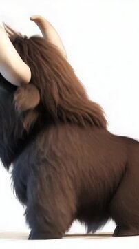 selective focus cute cartoon buffalo on white background