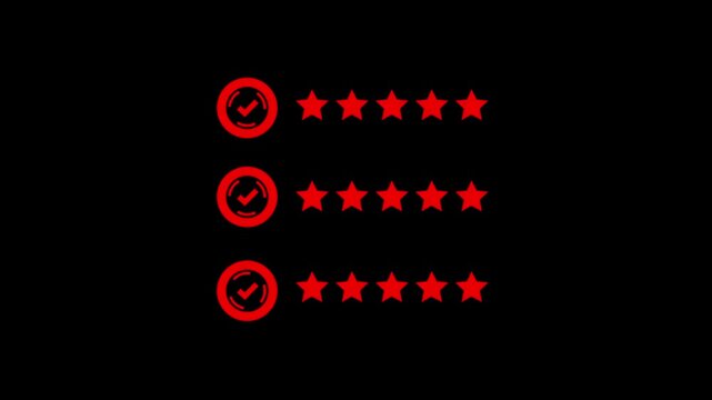 Glowing Visual representation of a rating system featuring star ratings, ideal for reviews and feedback applications.4k motion graphics video ..