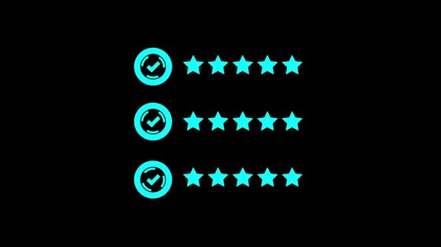 Glowing Visual representation of a rating system featuring star ratings, ideal for reviews and feedback applications.4k motion graphics video ..