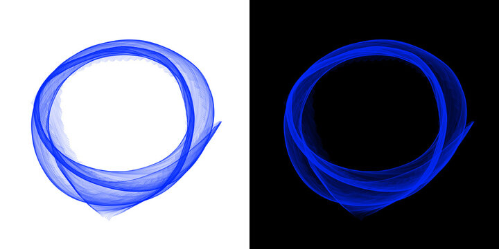 Abstract blue transparent smoke circle frame on checker background and black background with copy space.