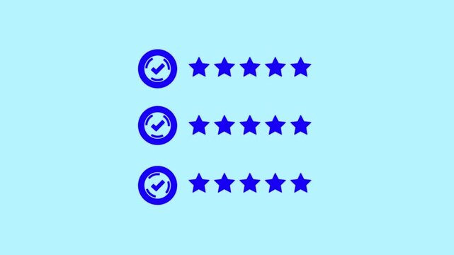 Glowing Visual representation of a rating system featuring star ratings, ideal for reviews and feedback applications.4k motion graphics video ..