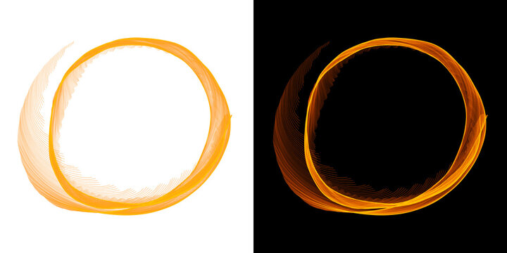 Golden energy ring abstract light trail on transparent and black backgrounds glowing circle motion effect.
