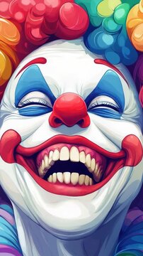 selective focus cheerful cartoon clown character isolated on white