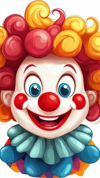 selective focus funny clown with colorful costume on white background