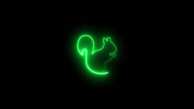 Glowing neon squirrel outline animation on black background
