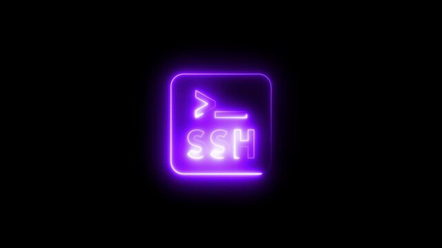 Glowing neon ssh secure shell command line animation