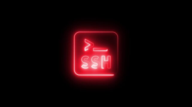 Red neon ssh command line glowing in dark background