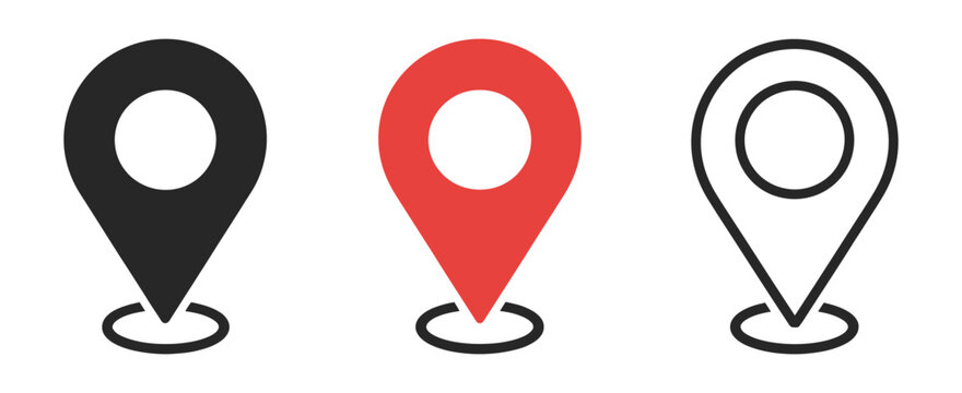 Map Pin Location Icons Featuring Modern Navigation Markers, GPS Position Symbols, and Geographic Mapping Elements